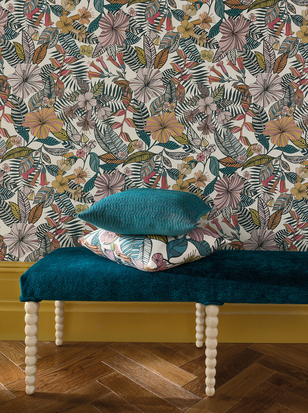 Papier peint Fleurs et Feuillages Valdemossa rose et jaune - The Wallpaper Collection de Matthew Williamson | Réf. OSB-W7260-01