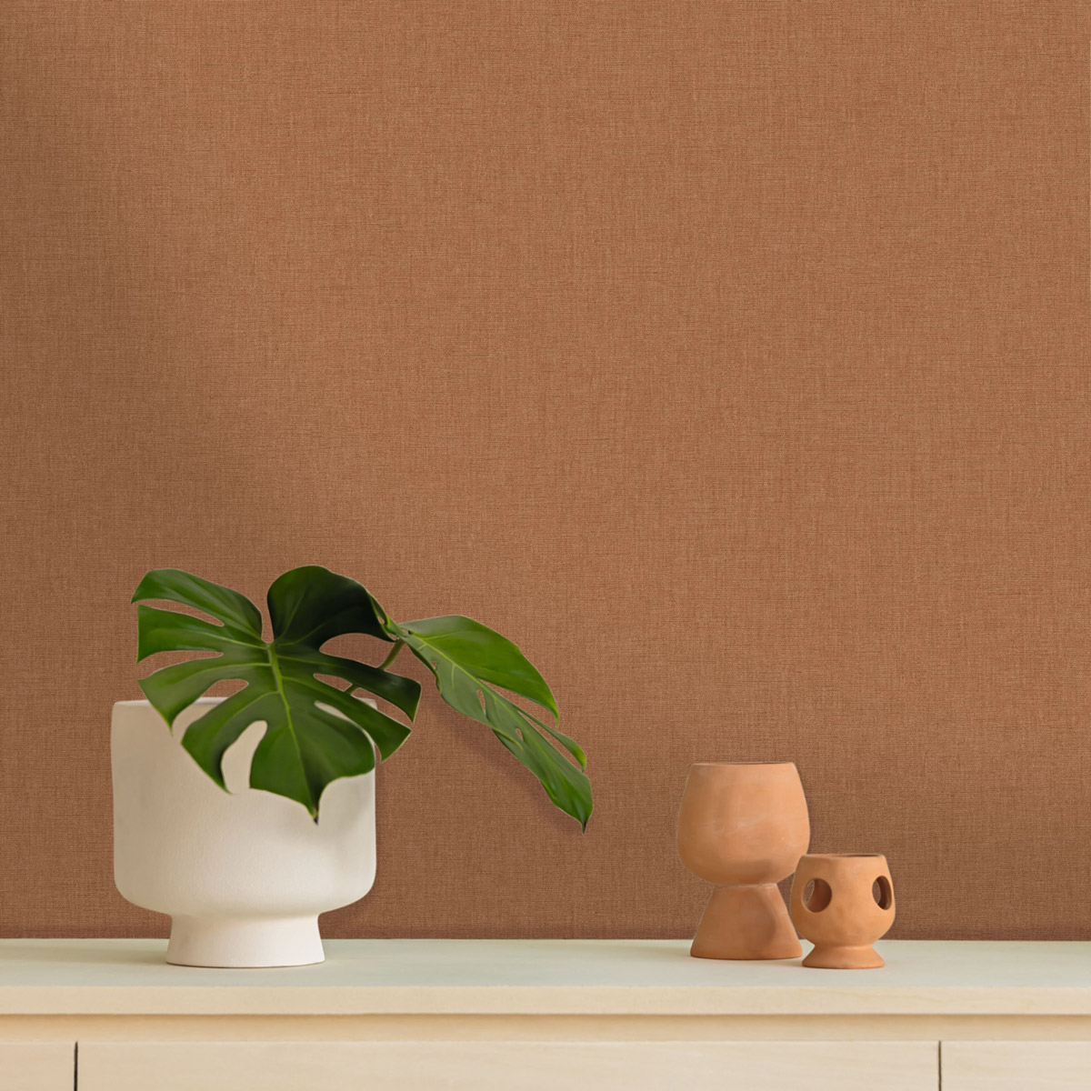 Papier peint Faux Uni Tissage terre cuite - Art of Botany de Casélio | Réf. AOB103223131