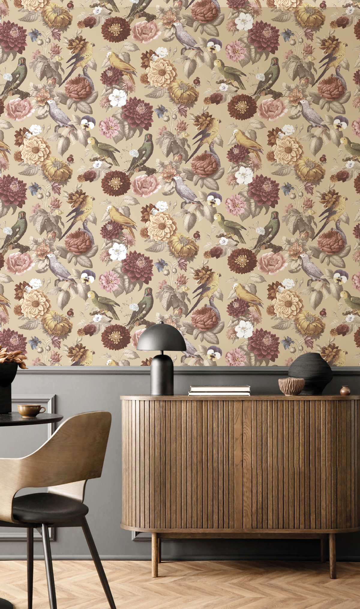 Papier peint Perroquet Fleurs rose irisé - Maison Paradis de Lutèce | Réf. LTC-MP15548