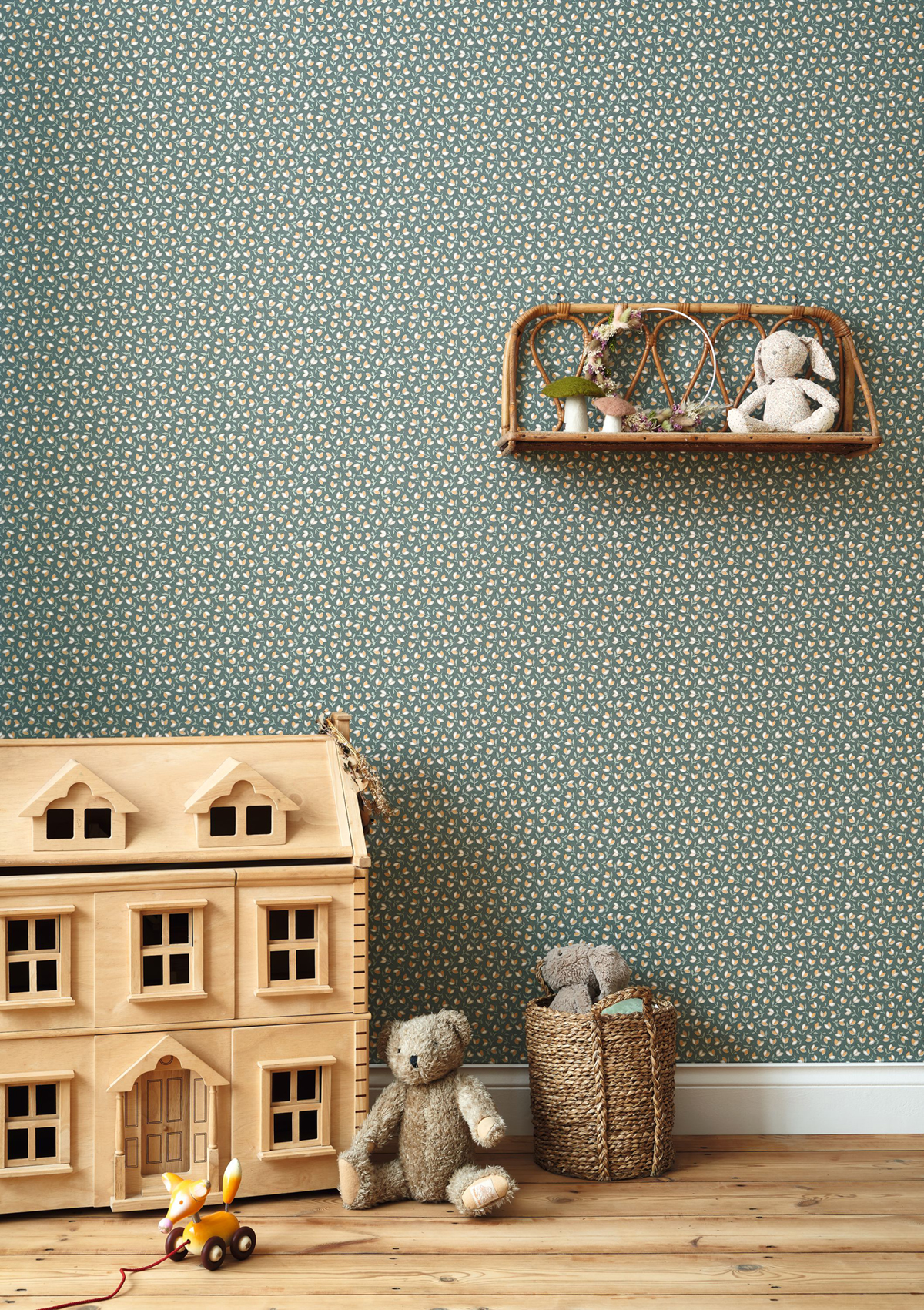 Papier peint Rétro Darwin Tulip vert anglais - Flower Market de Casadéco | Réf. FLOM89257407