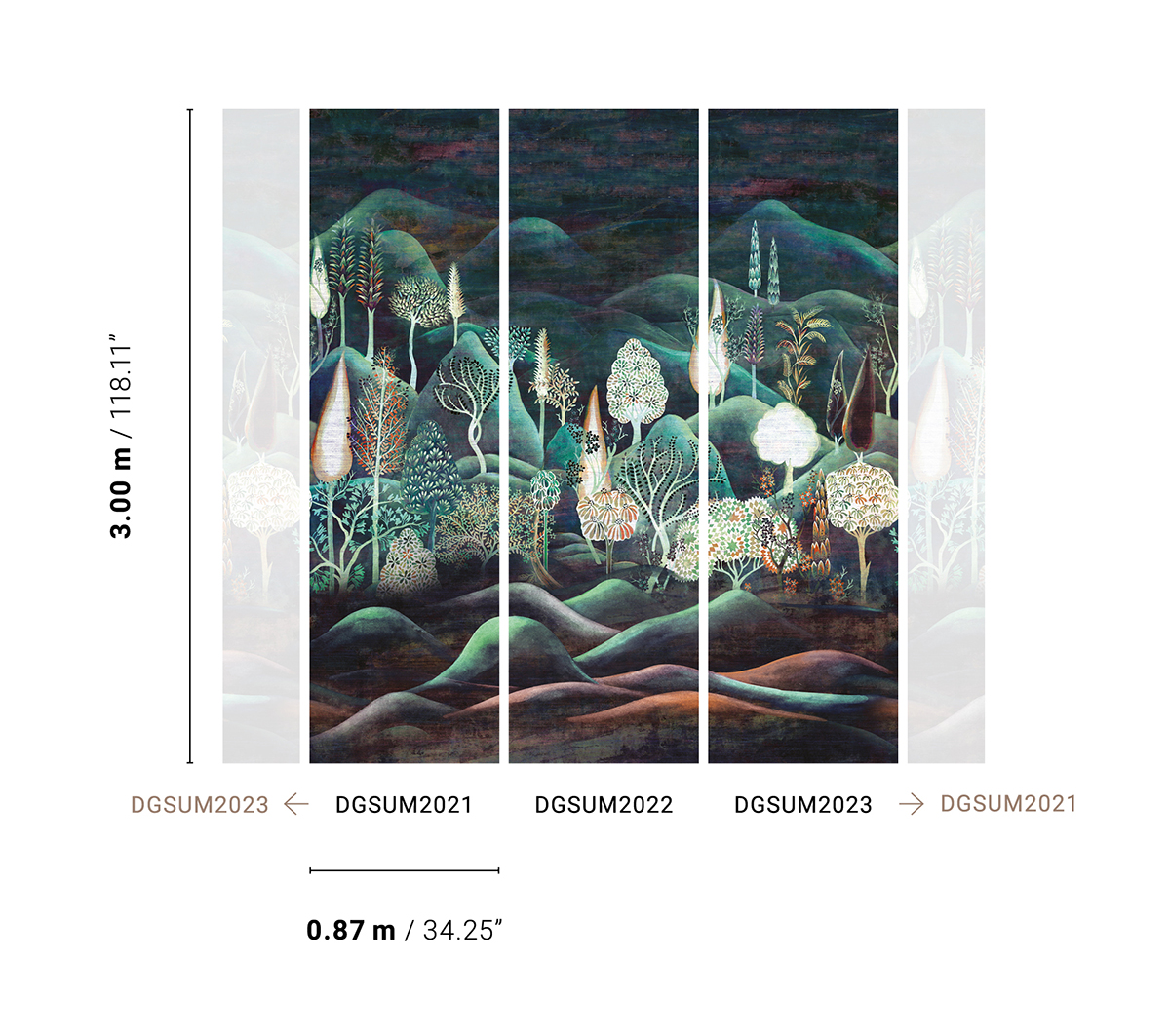 Papier peint panoramique Paysage Munnar bleu paon - A H300 - Summer de Masureel AMBR | Réf. MAS-DGSUM2021