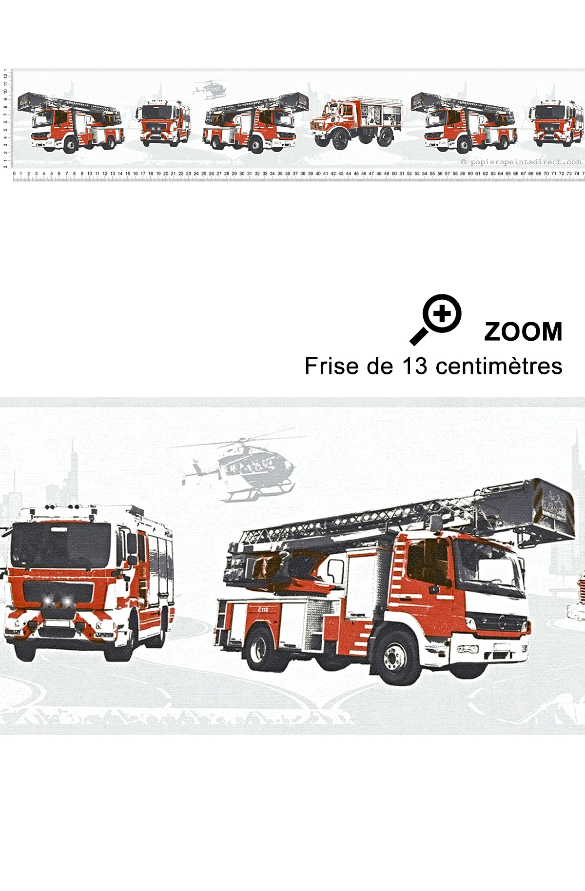 Frise camion pompier et hélico fond blanc - Little Stars AS Création | Réf. SP04395