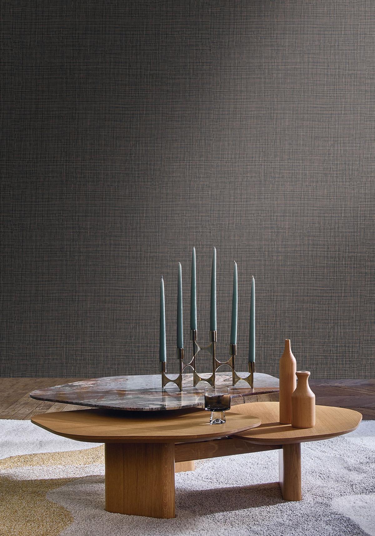 Papier peint Uni Tissé Sierra anthracite brun - Palmadora de Casamance | Réf. CAS-76703772