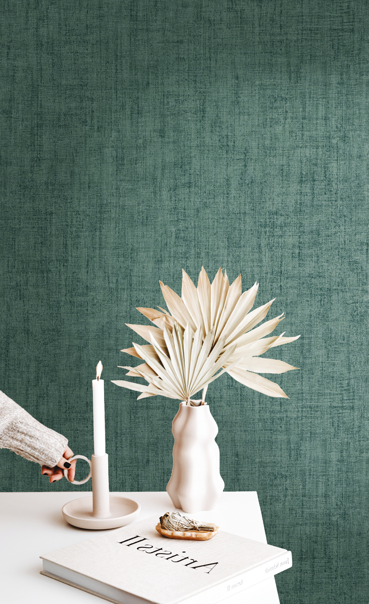 Papier peint Faux Uni Textile bleu paon - Jaipur de Montecolino | Réf. MC-26487