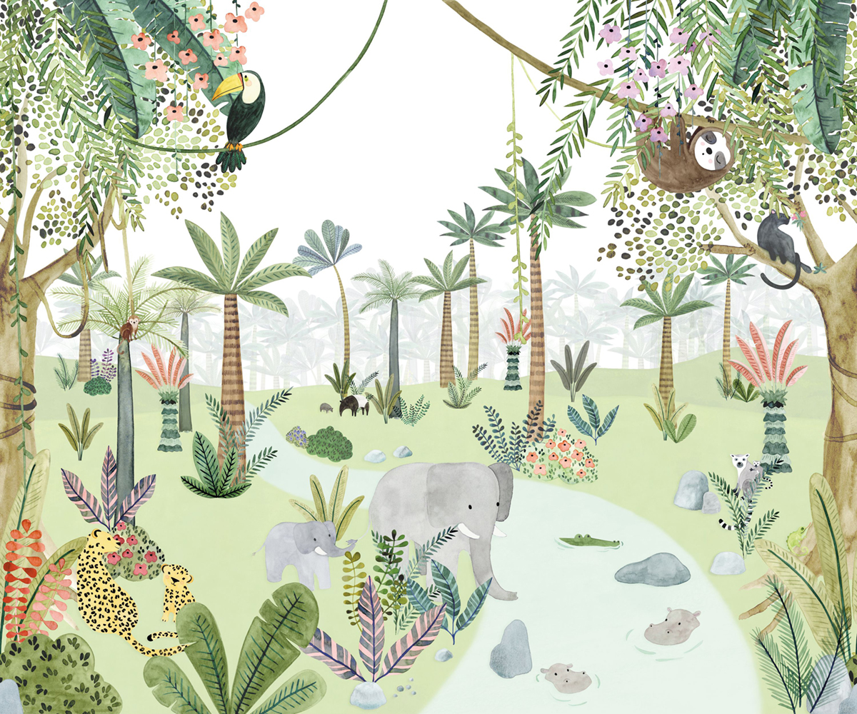 Papier peint panoramique Animaux in the Heart of the Jungle S vert 300X250 - Once Upon A Time 2 de Casadéco | Réf. OUTD200697507