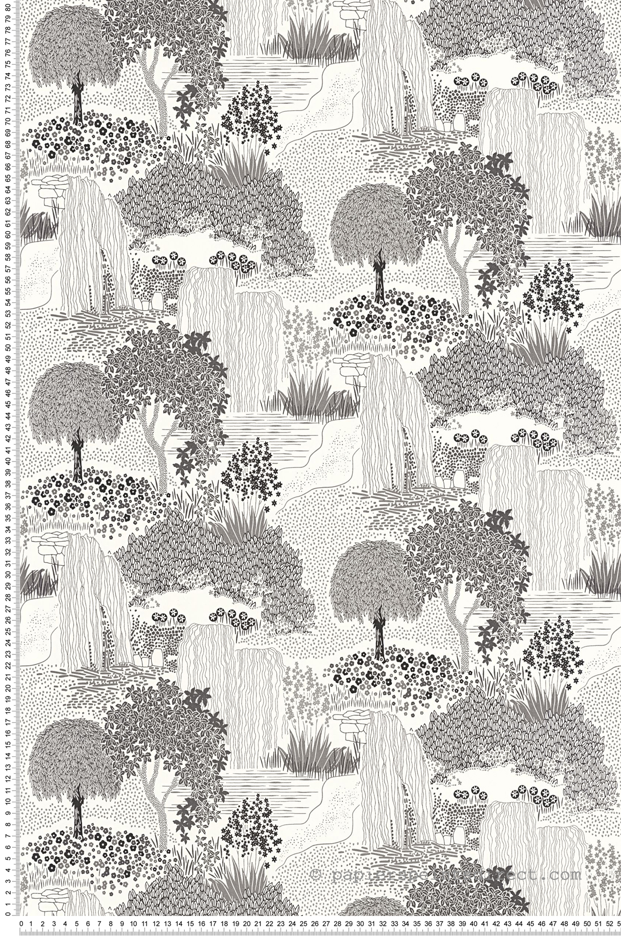 Papier peint jardin Japonais Niwa noir argenté - Kyoto de Casadéco | Réf. KYTO88729015