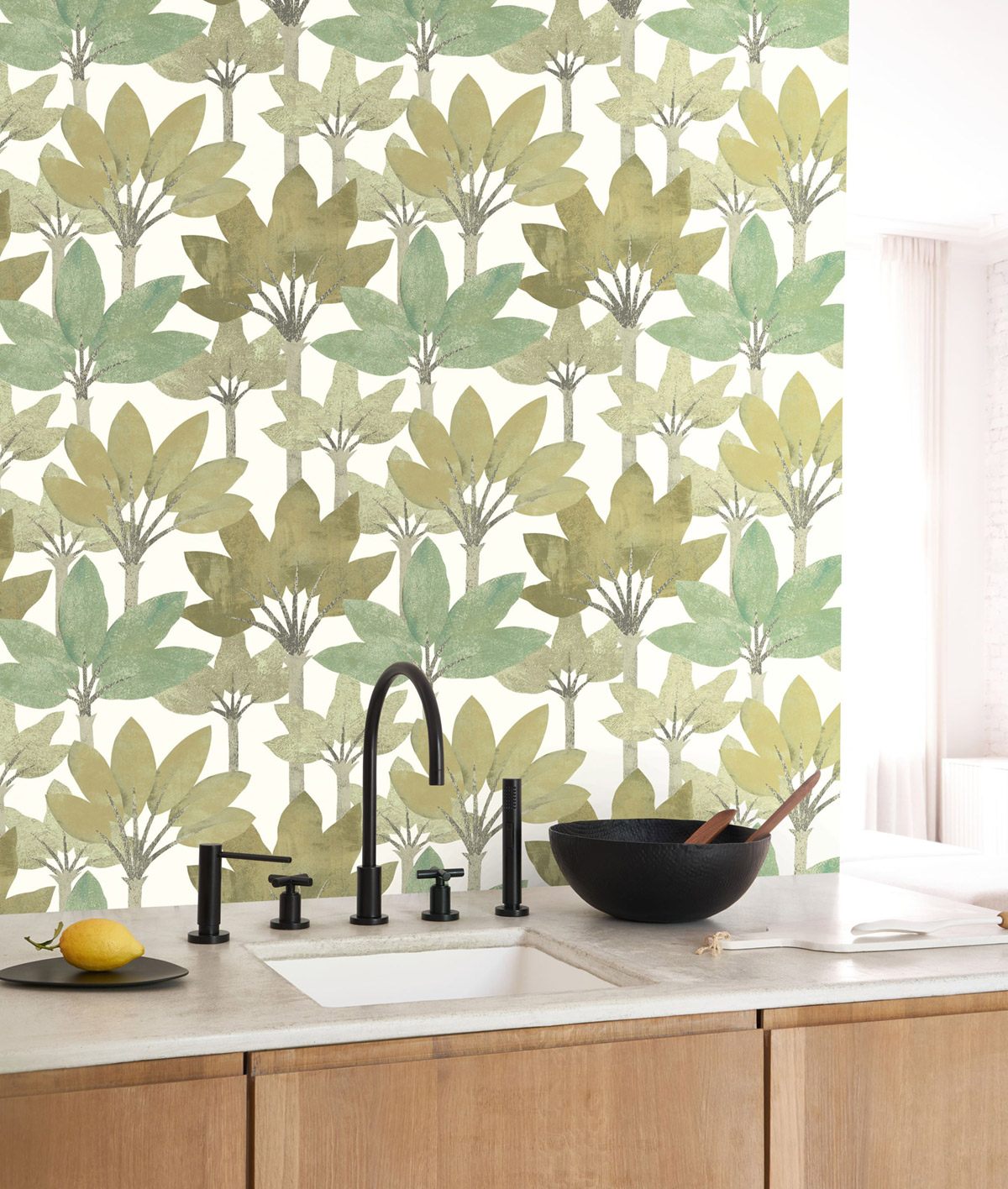 Papier peint Forêt Métallisé Babel kaki vert - Babylone de Casadéco | Réf. BBLN89717283