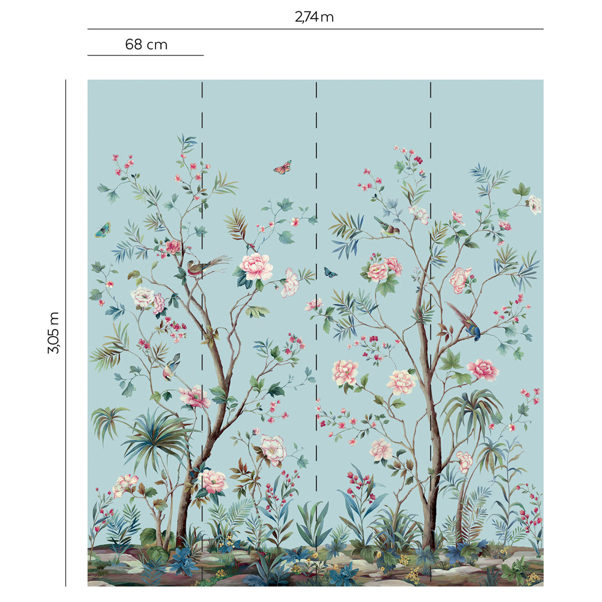 Papier peint panoramique Jardin de Charleston bleu - Daisy Bennett d'Initiales | Réf. INI-DB31402M