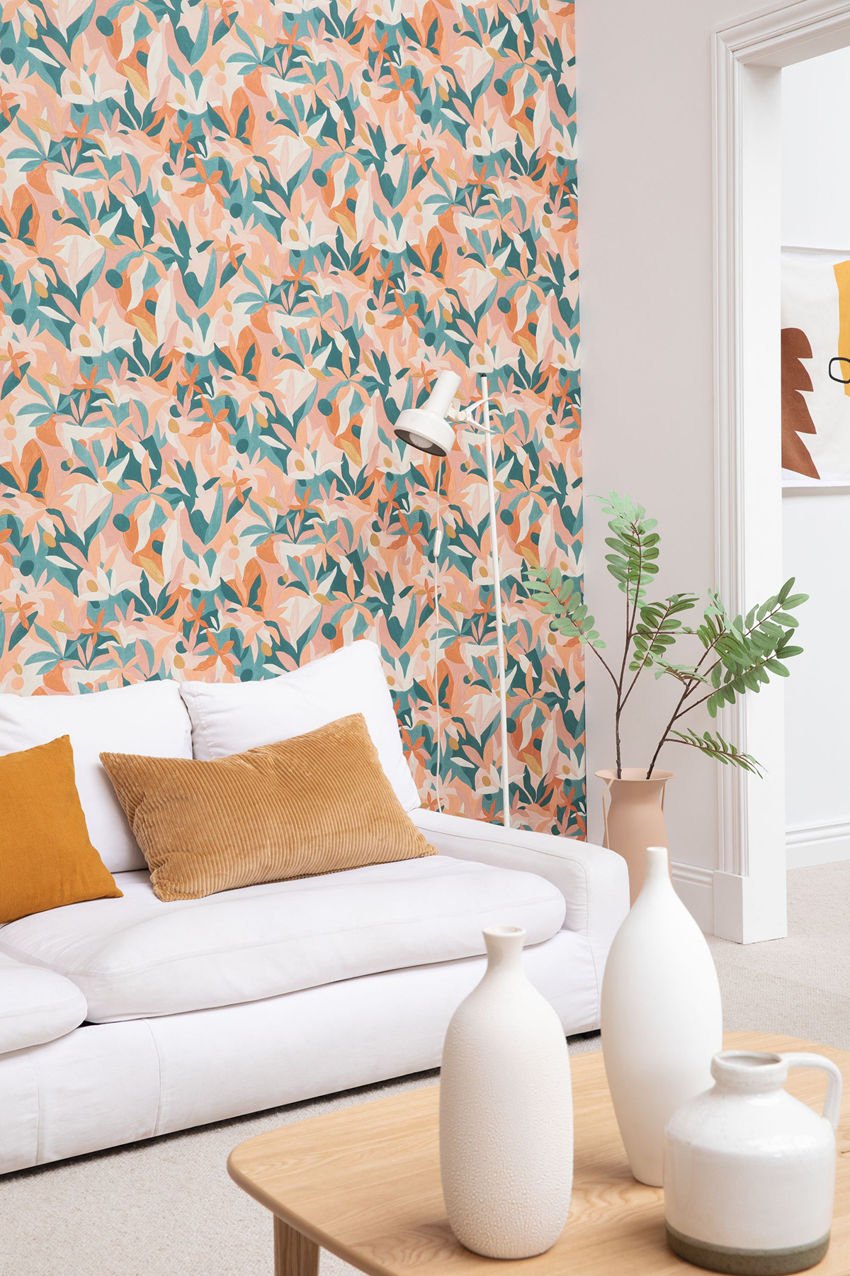 Papier peint Fleur Sauvage orange, rose et doré - Imagination de Casélio | Réf. IMG102163049