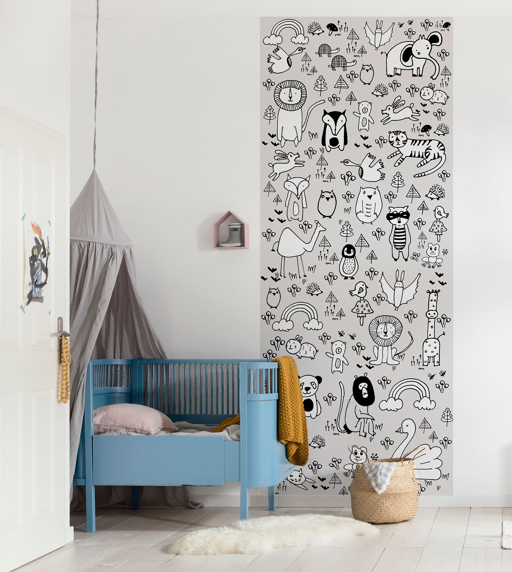 Papier peint animaux enfant Scribble Park Panel - Papier peint lé unique Komar