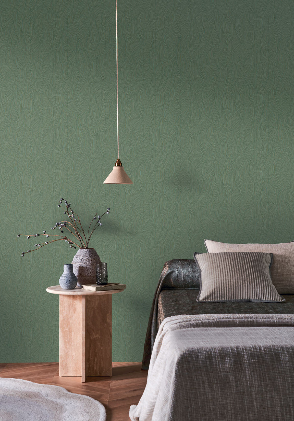 Papier peint Végétaux Vague Jassine vert cyprès - Terra Rossa de Casamance | Réf. CAS-76221222