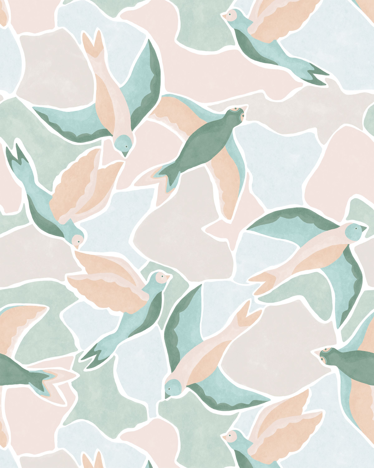 Papier peint panoramique Oiseau Songerie S vert menthe 200x250 - Wonderwalls de Casadéco | Réf. WDWS88997505