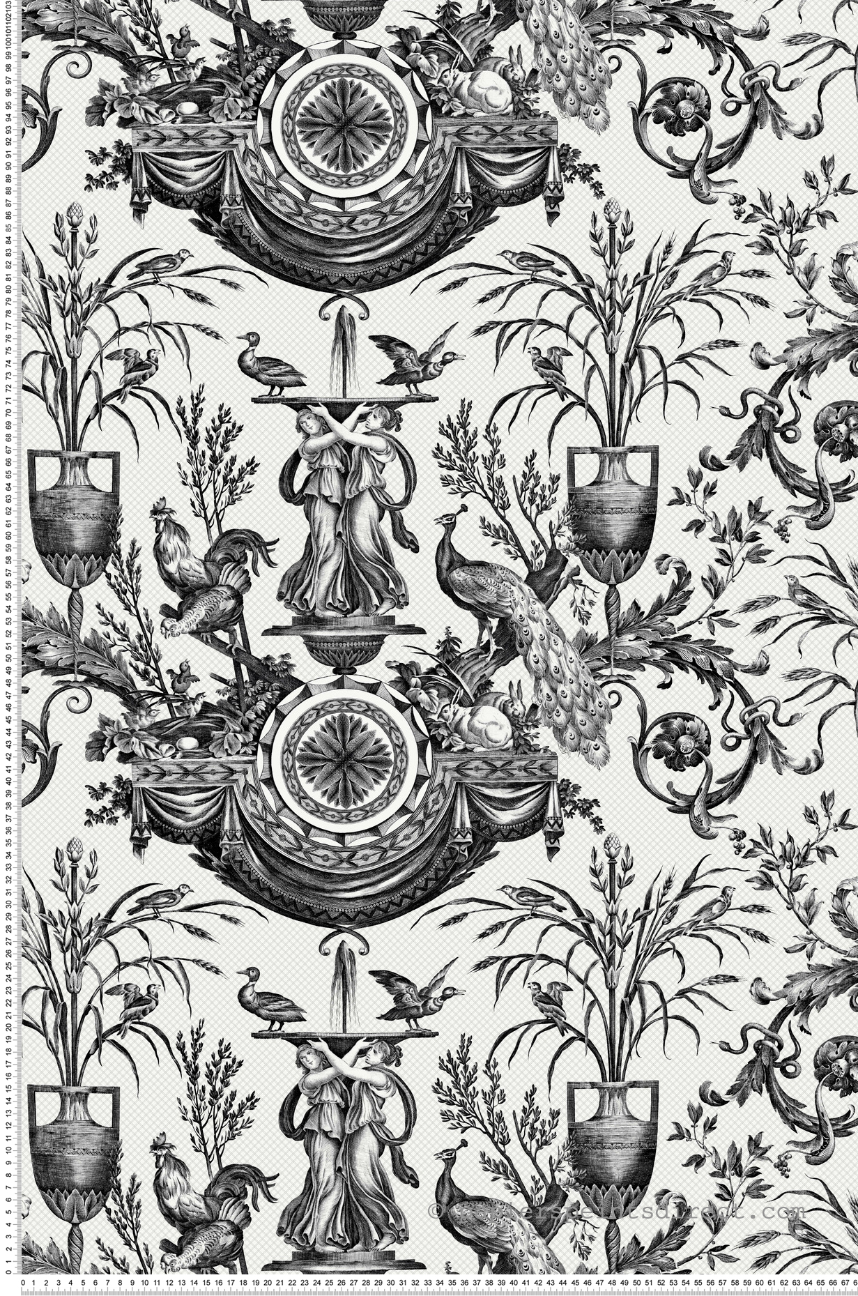 Papier peint Fontaine Classique Avian noir - Toiles de York (Initiales) | Réf. INI-RT7813