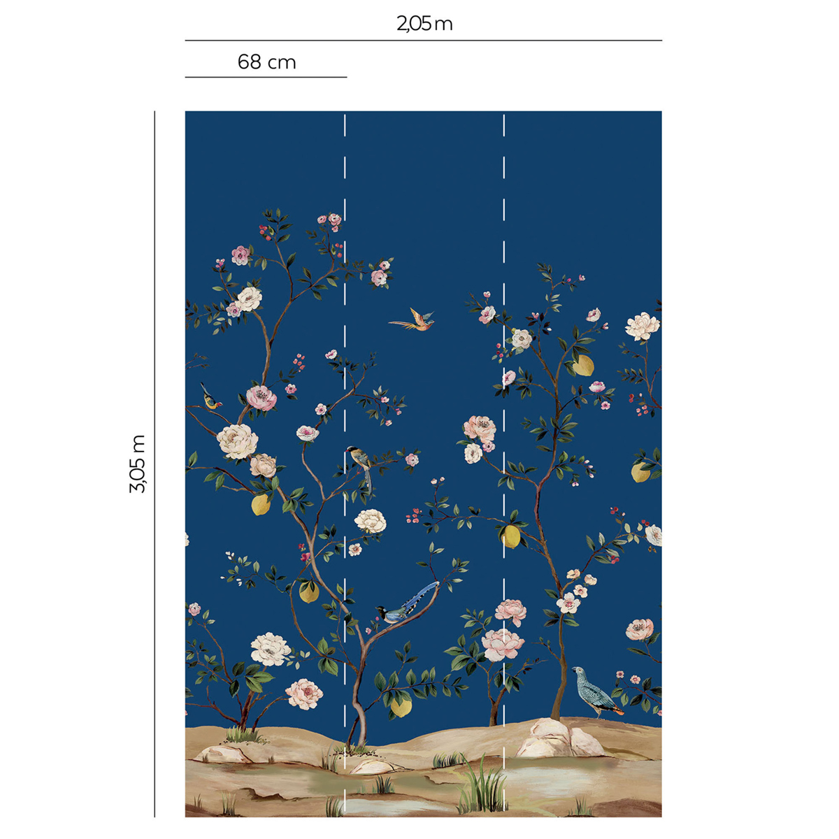 Papier peint panoramique Fleurs Vintage bleu navy - Daisy Bennett d'Initiales | Réf. INI-DB31802M