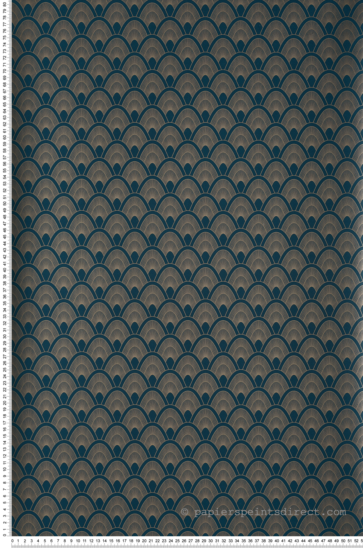 Papier peint graphique Art Déco Mayotte bleu canard/doré - L'odyssée de Casélio | Réf. OYS101456903