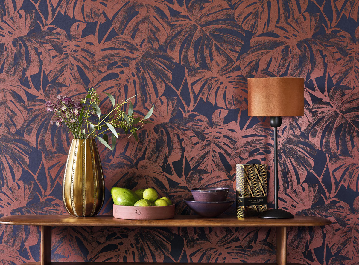 Papier peint Palme Tropicale Mata rouille métallisé - Rio de Casadéco AMB3| Réf. RIOC201798661
