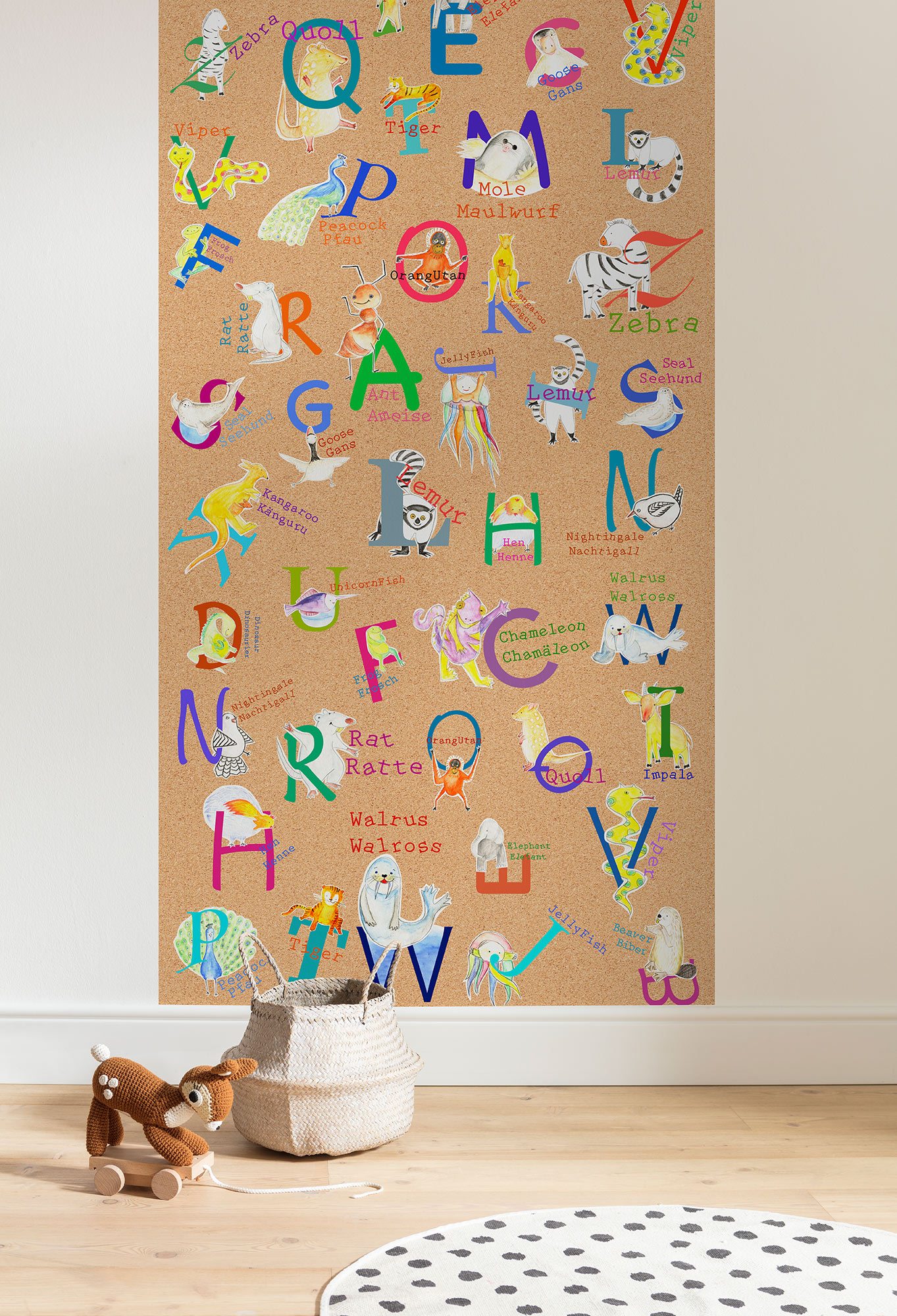 Papier peint enfant Animals A-Z Panel - Papier peint lé unique Komar