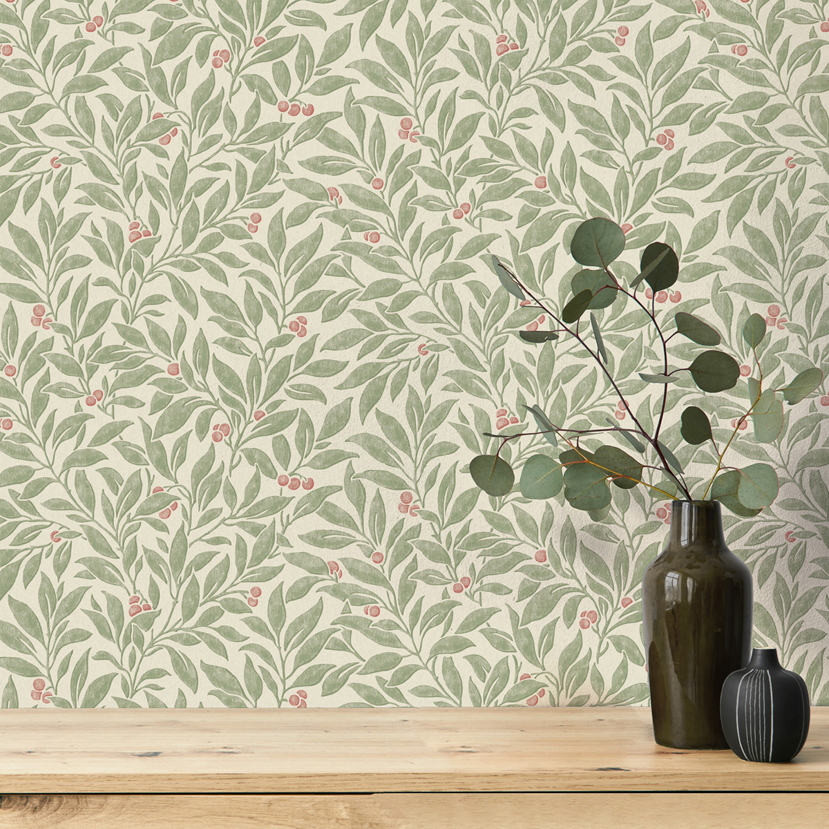 Papier peint Végétaux Winter Berry vert - Beaux Arts de Lutèce AMB1| Réf. LTC-M1840