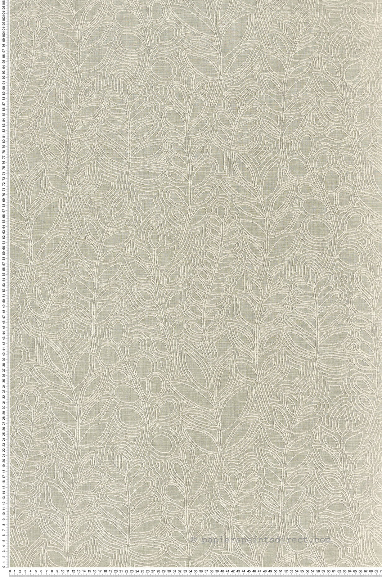 Papier peint Feuille Broderie Astragale vert amande - Palmadora de Casamance | Réf. CAS-76680406