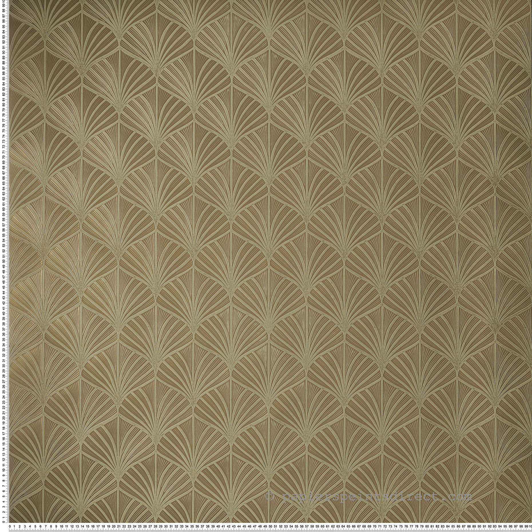 Papier peint Palmette Art Déco Néréide vert lichen doré - Magnitude de Casamance | Réf. CAS-76651324