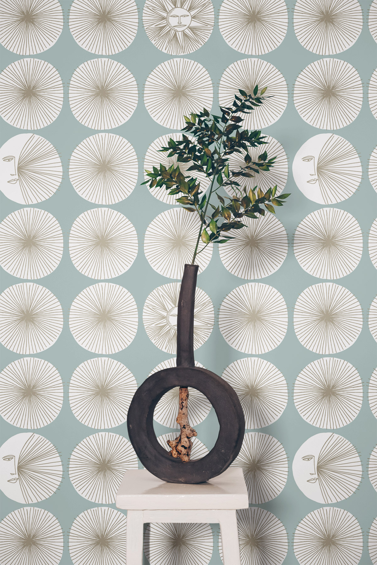 Papier peint adhésif Soleil Lune Astres bleu doré - Les Adhésifs de Lutèce | Réf. LTC-PSW1215RL