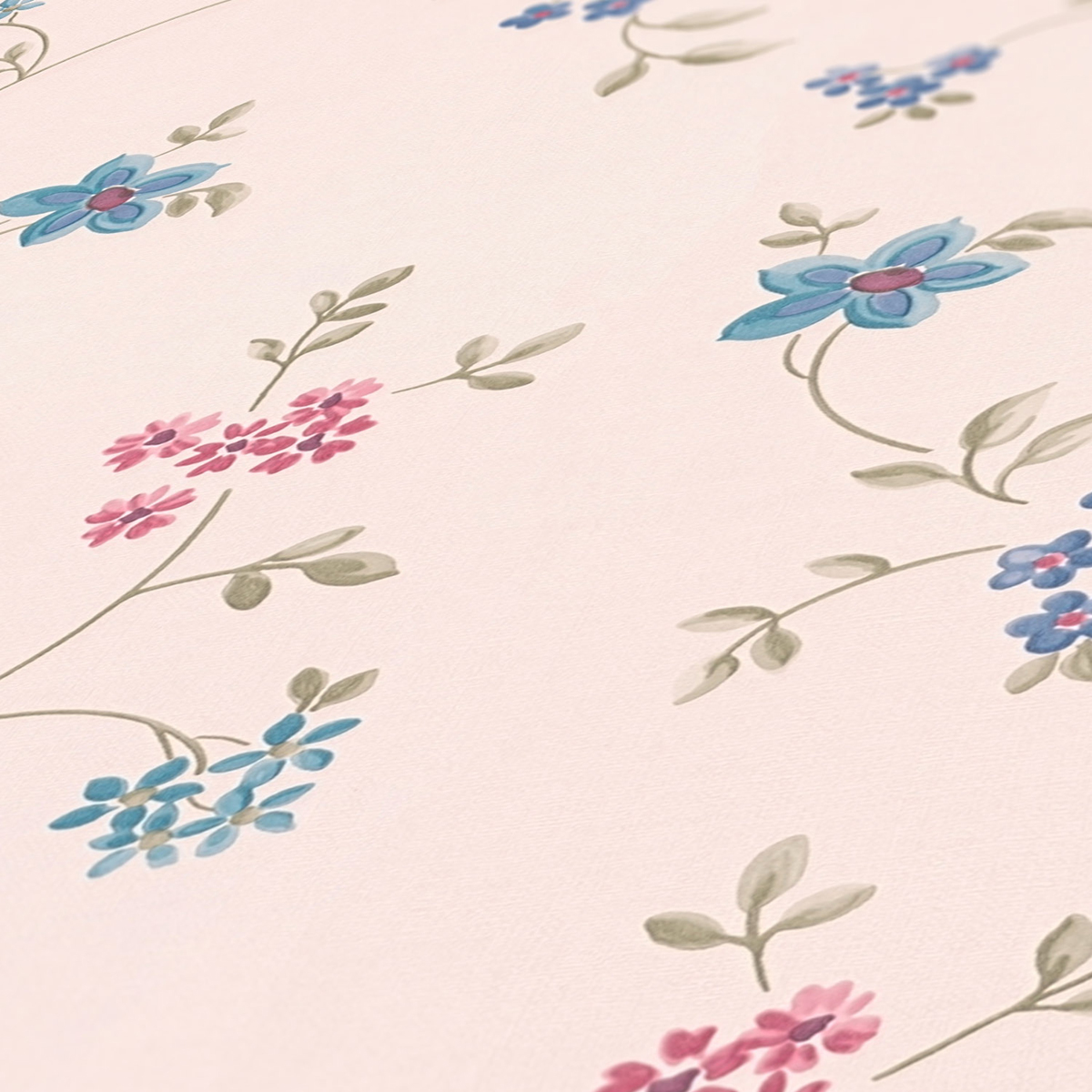 Papier peint Ramage Fleur Charme bleu rose - Maison Charme d'A.S. Création ZOOM | Réf. AS-390711