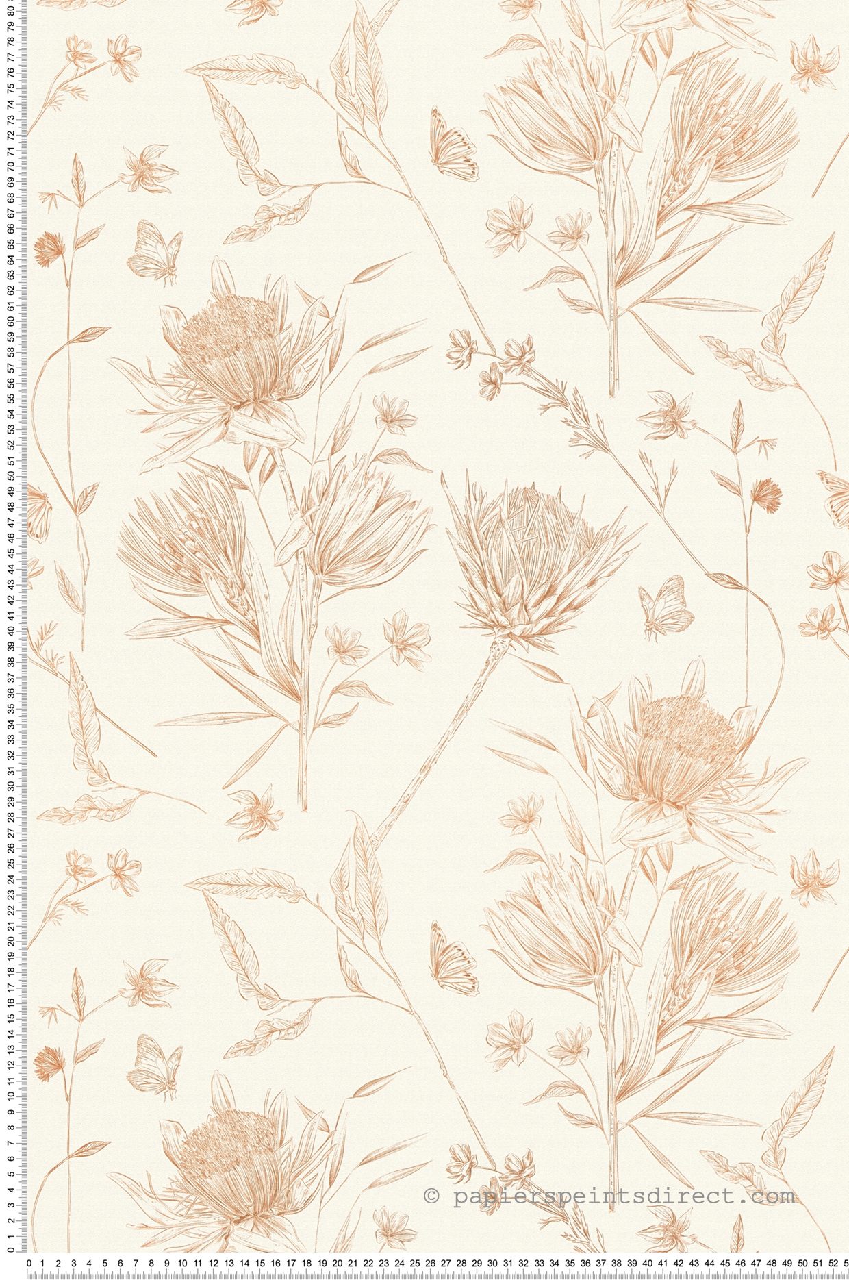 Papier peint Fleur Papillon Croquis marron blanc - Drawn Into Nature de Livingwalls | Réf. 39427-1