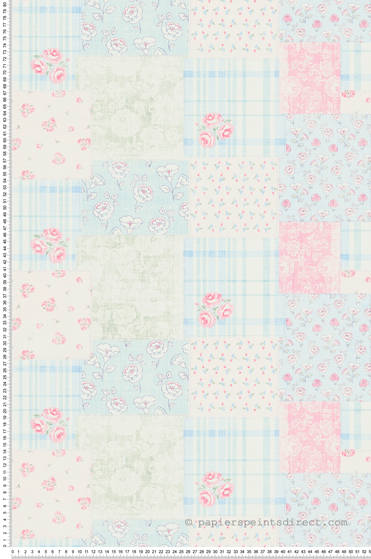 Papier peint Patchwork Fleuri bleu rose - Maison Charme d'A.S. Création | Réf. AS-390661