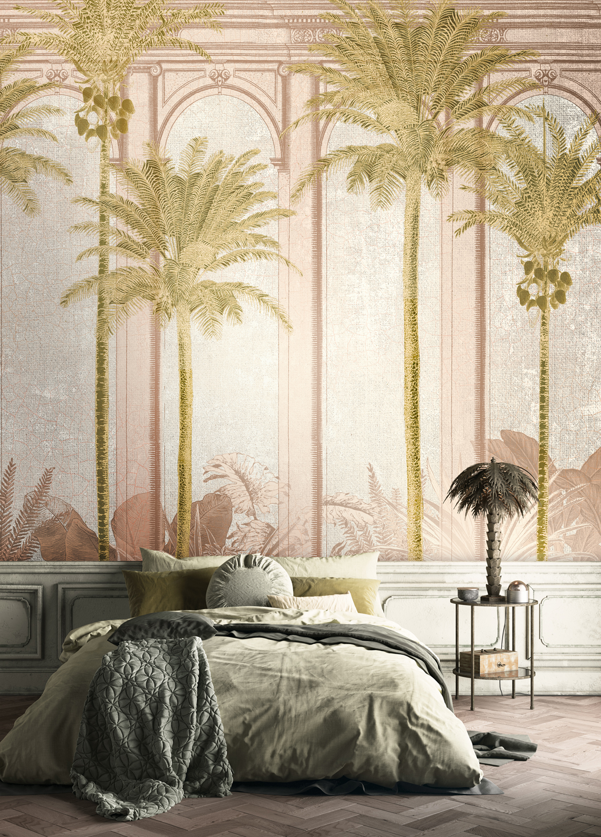 Papier peint panoramique Arcade Palmier Habana rose kaki - A H300 - Havana de Masureel | Réf. MAS-DGHAV1031