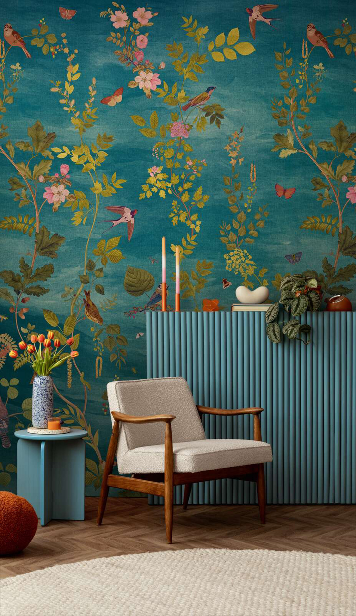 Papier peint panoramique Jardin Bucolique bleu canard - Vibes & Styles d'A.S. Création AMB4| Réf. AS-792163