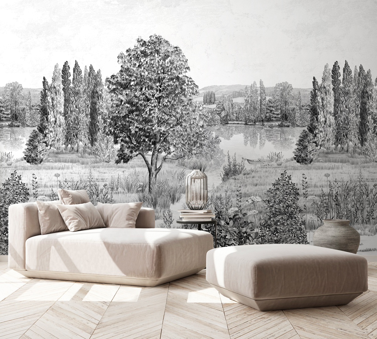 Papier peint panoramique Campagne Grisaille A 1/2/3 - Isidore Leroy AMB6