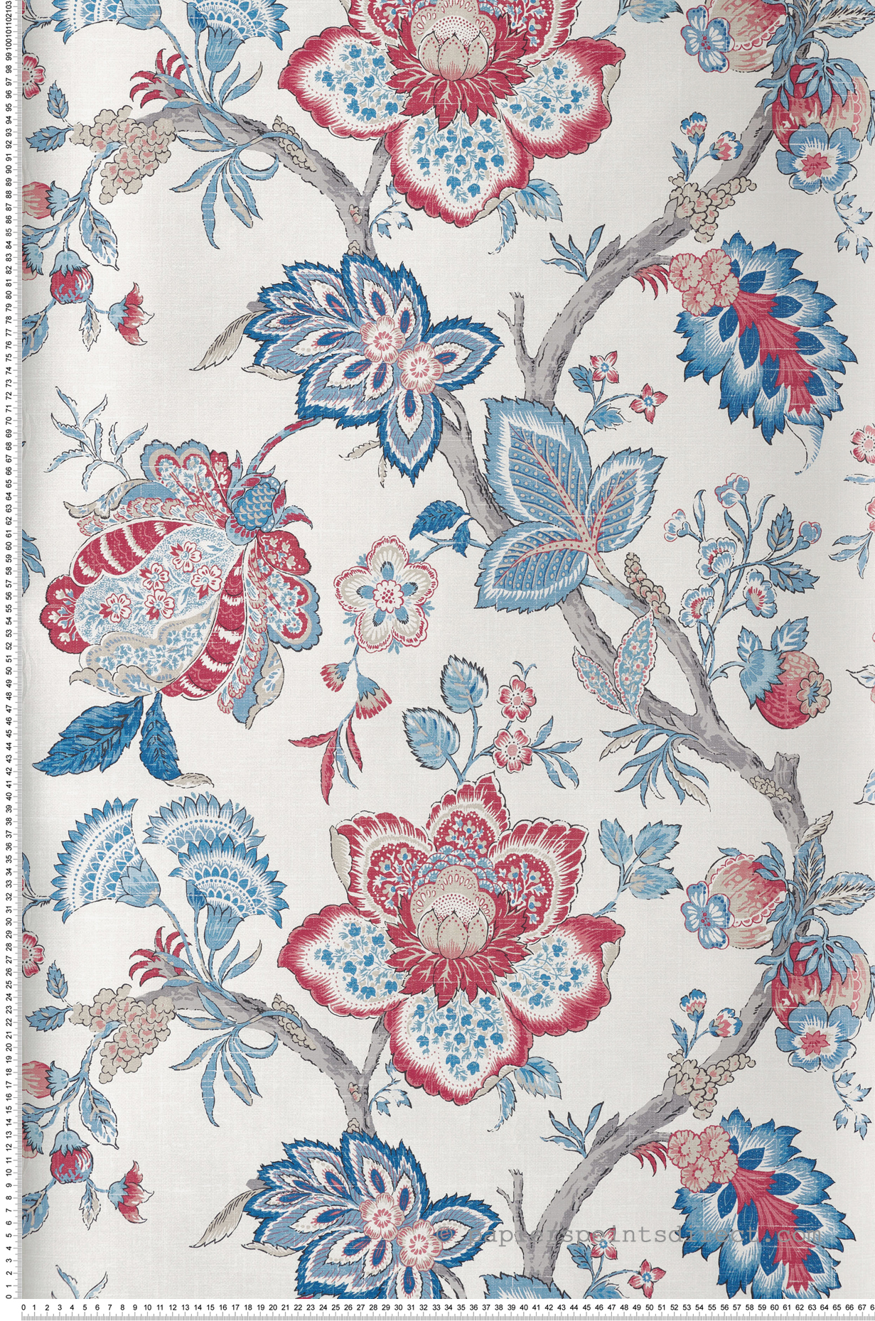 Papier peint Fleur Bernadette Ramage Botanique bleu rouge - French Country d'Initiales | Réf. INI-FC60401