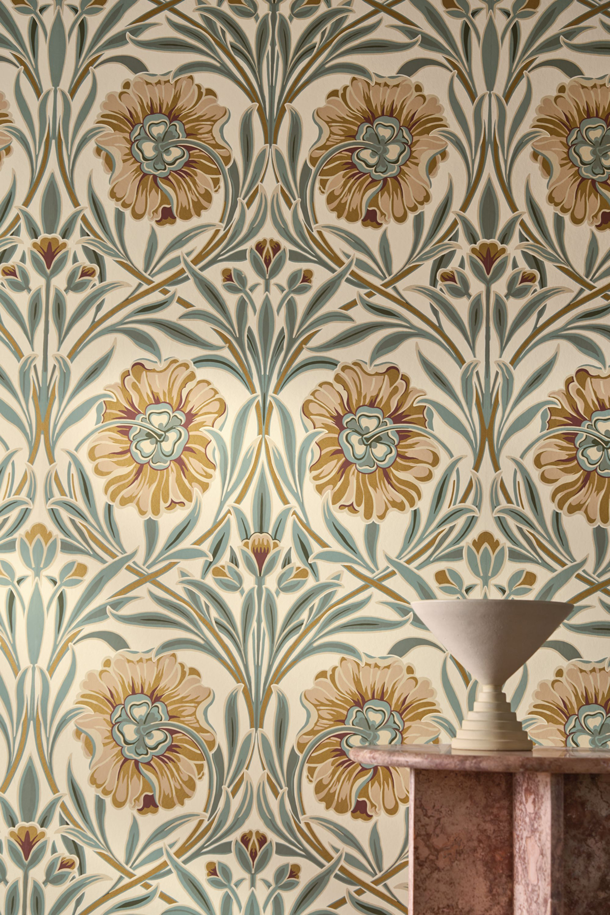 Papier peint Fleurs Art Nouveau Isadora ivoire céladon - Isadora de Casamance AMB2 | Réf. CAS-70370202