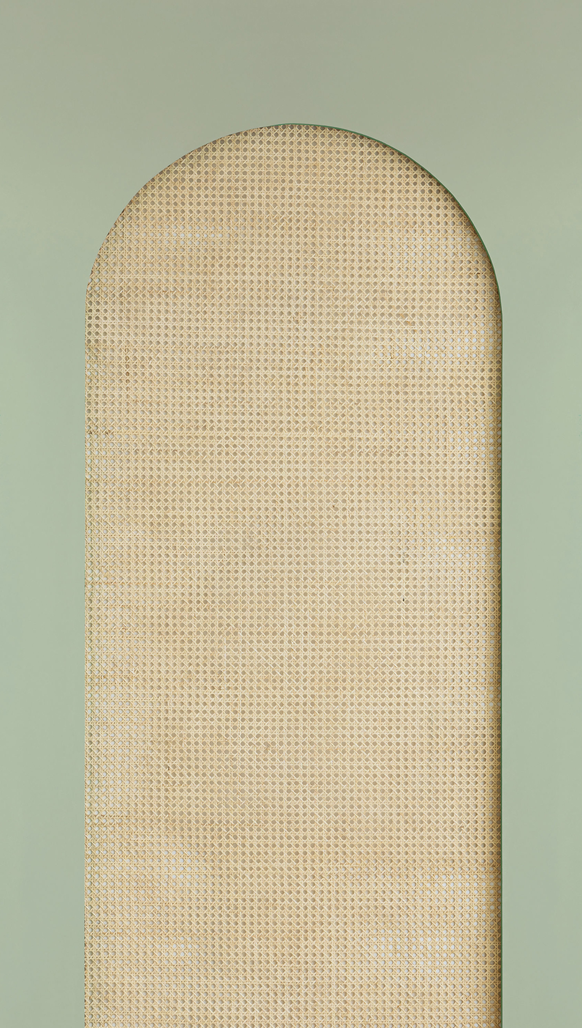 Papier peint panoramique Arche Cannage en Rotin vert M 159X280 - Reliefs de Casélio | Réf. RLF106207035