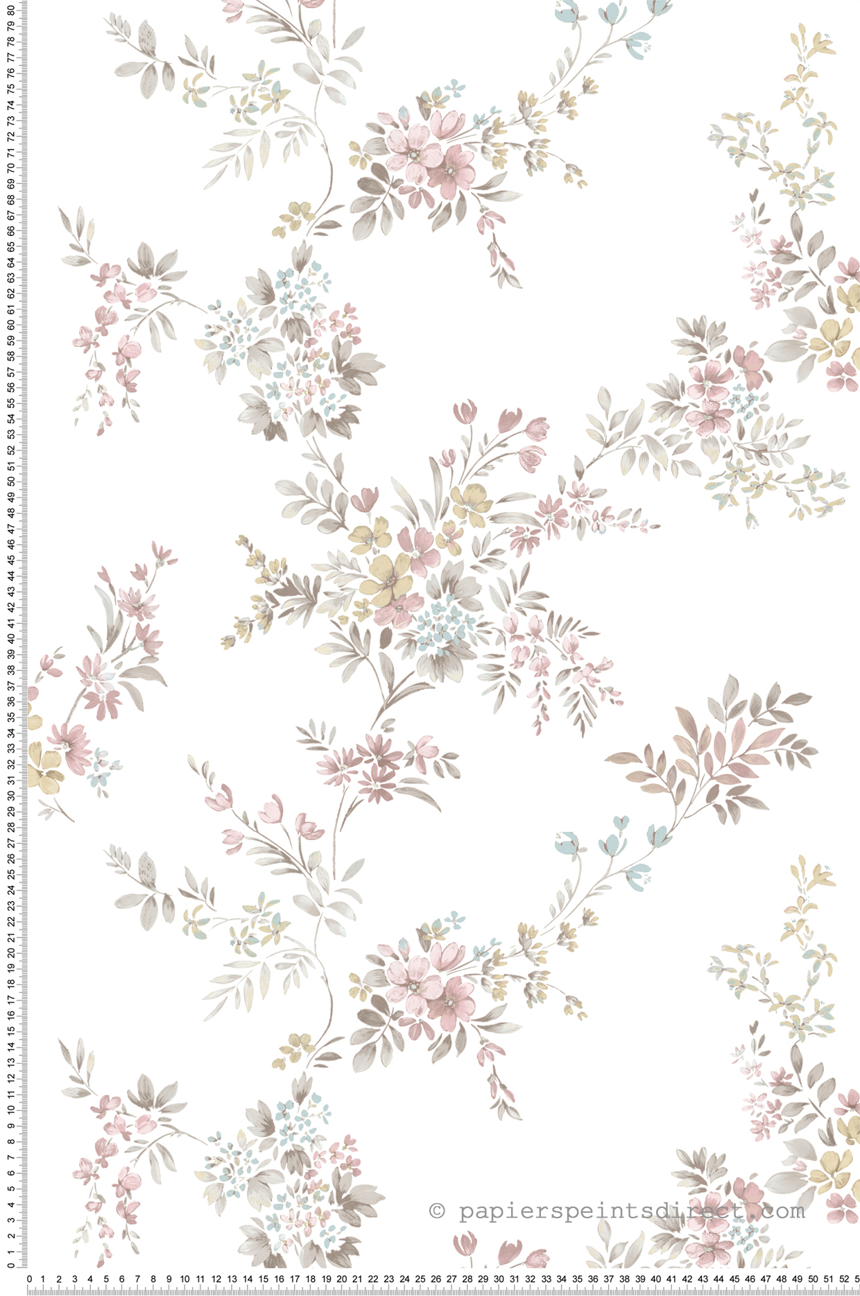 Papier peint Fleuri Vintage gris rose jaune - My Little Cottage de Montecolino | Réf. MC-M12313
