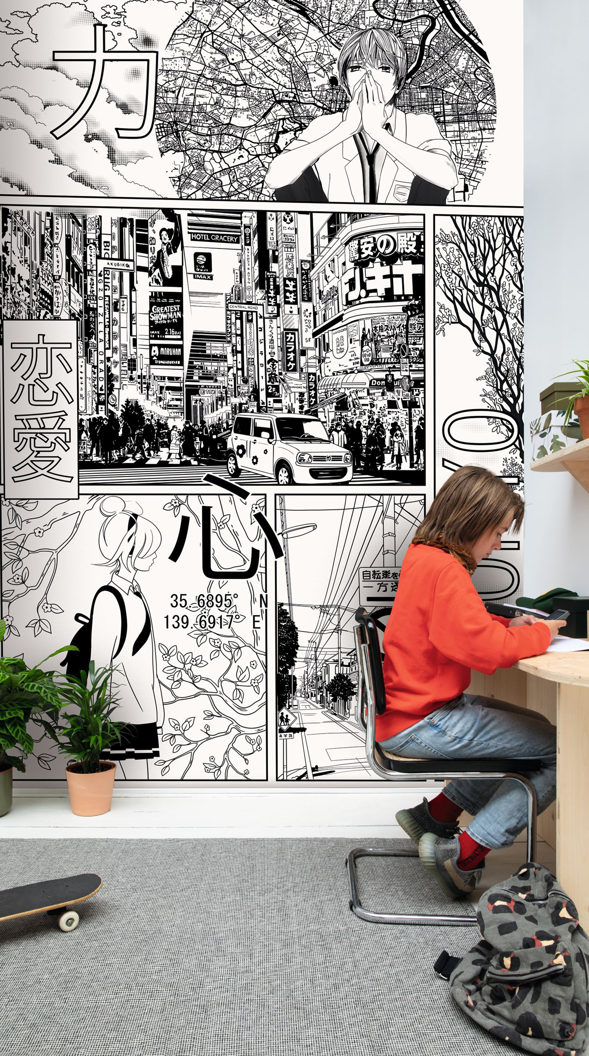 Papier peint panoramique Manga World Planche noir blanc S 200X250 - Pimp My Wall de Casélio | Réf. PMW105219005