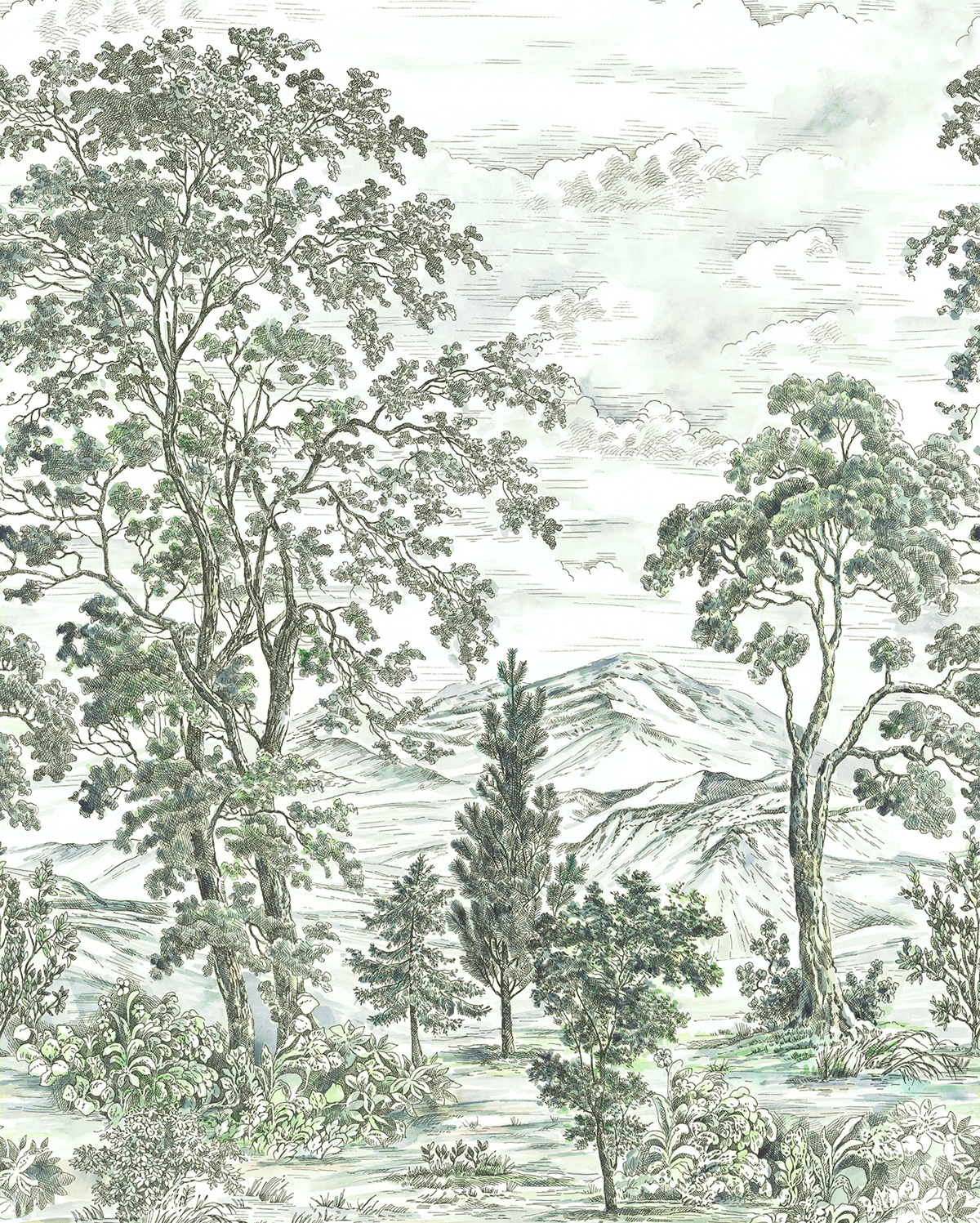 Papier peint panoramique Montagne Forest Fairy vert - Papier Peint Komar Infinity 2