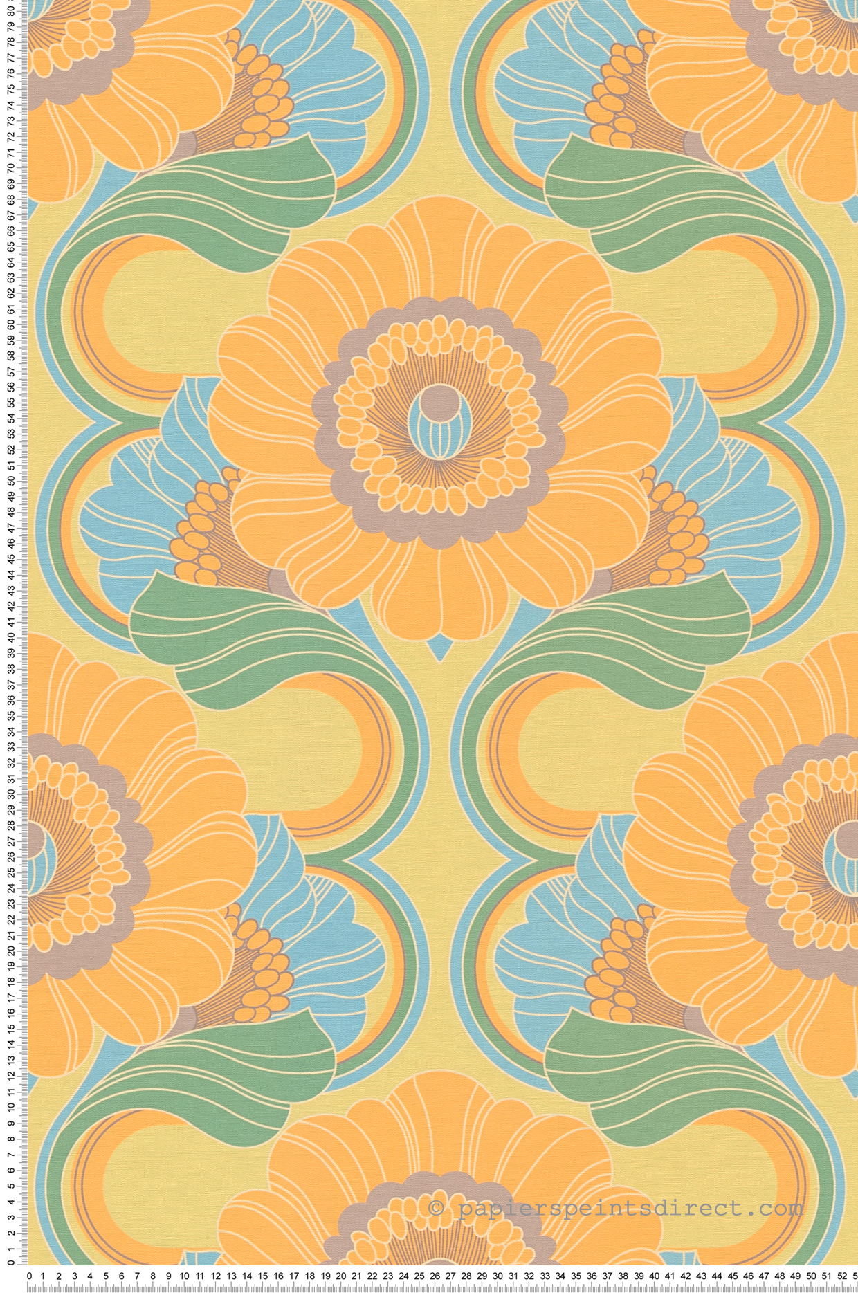 Papier peint Fleur Vintage vert orange - Retro Chic d'A.S. Création | Réf. AS-395301