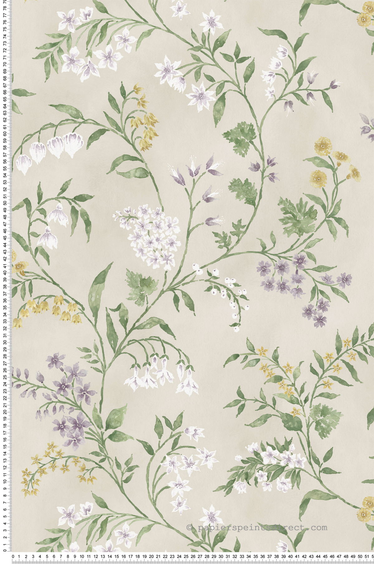 Papier peint Fleurs Almora violet grège - Signature de Nina Campbell | Réf. OSB-NCW4491-02