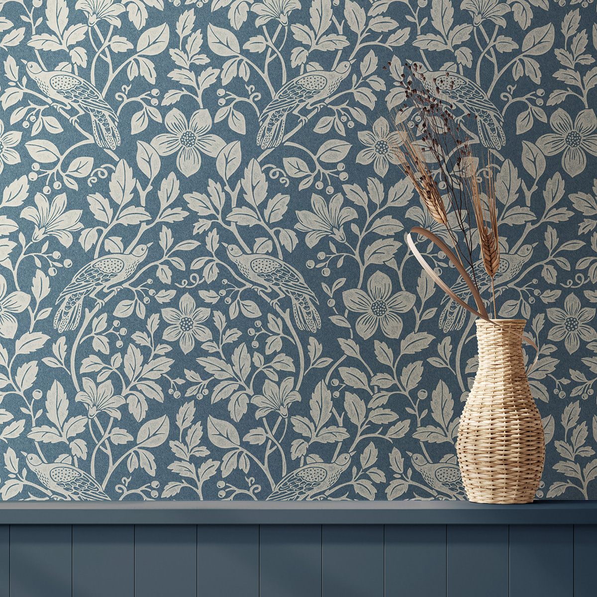 Papier peint Oiseau Floral Marlow bleu marine - Beaux Arts de Lutèce AMB1| Réf. LTC-M1818