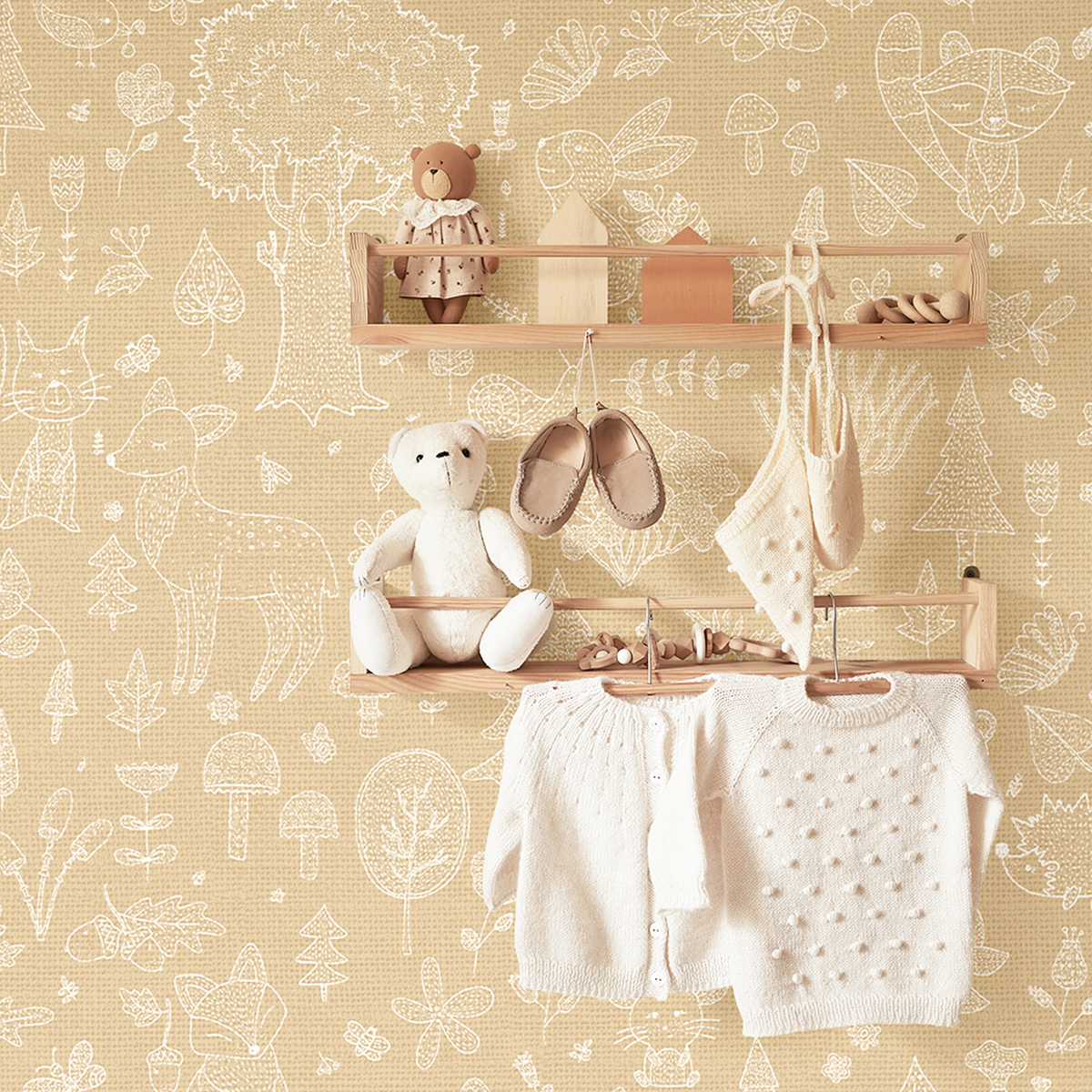 Papier peint Animaux De La Forêt ocre beige  - Babyland 2 de Lutèce | Réf. LTC-14808