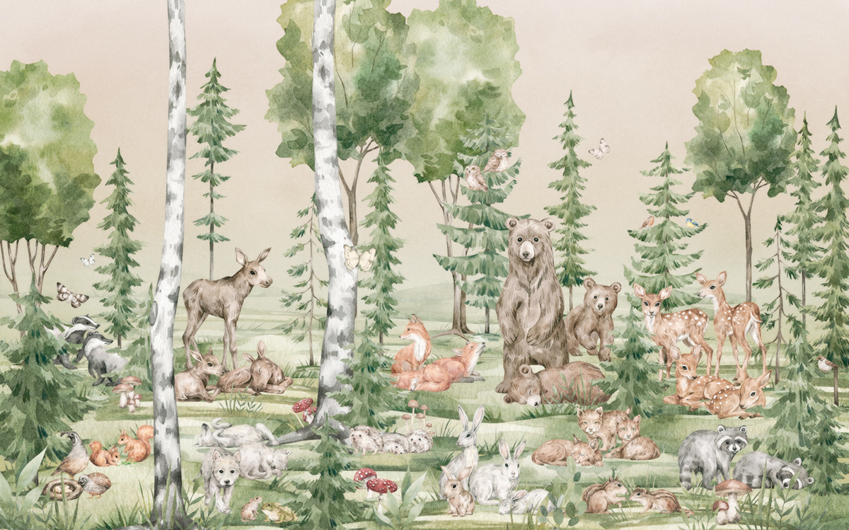 Papier peint panoramique Famille Animaux Cuddly Buddies - Papier peint Komar Into Wonderland