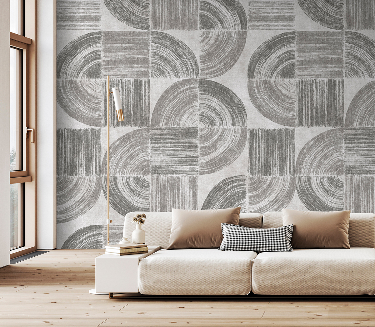 Papier peint panoramique Cercle Old Vinyls blanc - Panorama 2 de Lutèce | Réf. LTC-PAN1832C