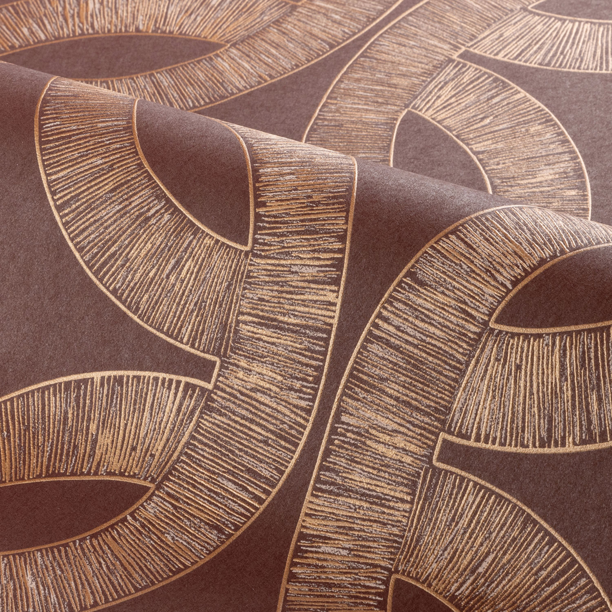 Papier peint Feuilles Géométriques Etienne bordeaux cuivré - Isadora de Casamance | Réf. CAS-70692344
