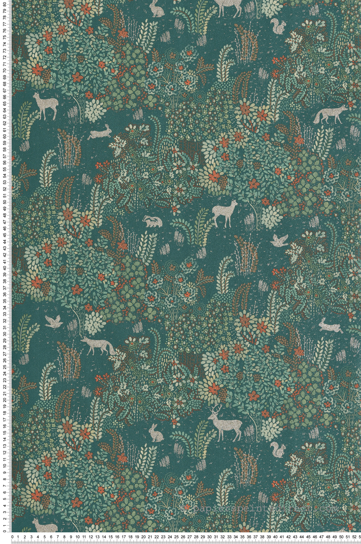 Papier Peint Animaux Forêt Wonderland vert argenté - Flora d'Ugépa | Réf. UGP-M86704