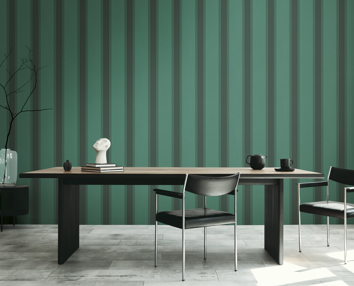 Papier peint Rayures Rétro vert sapin - Metropolis Michalsky 6 de Livingwalls AMB3 | Réf. AS-399834