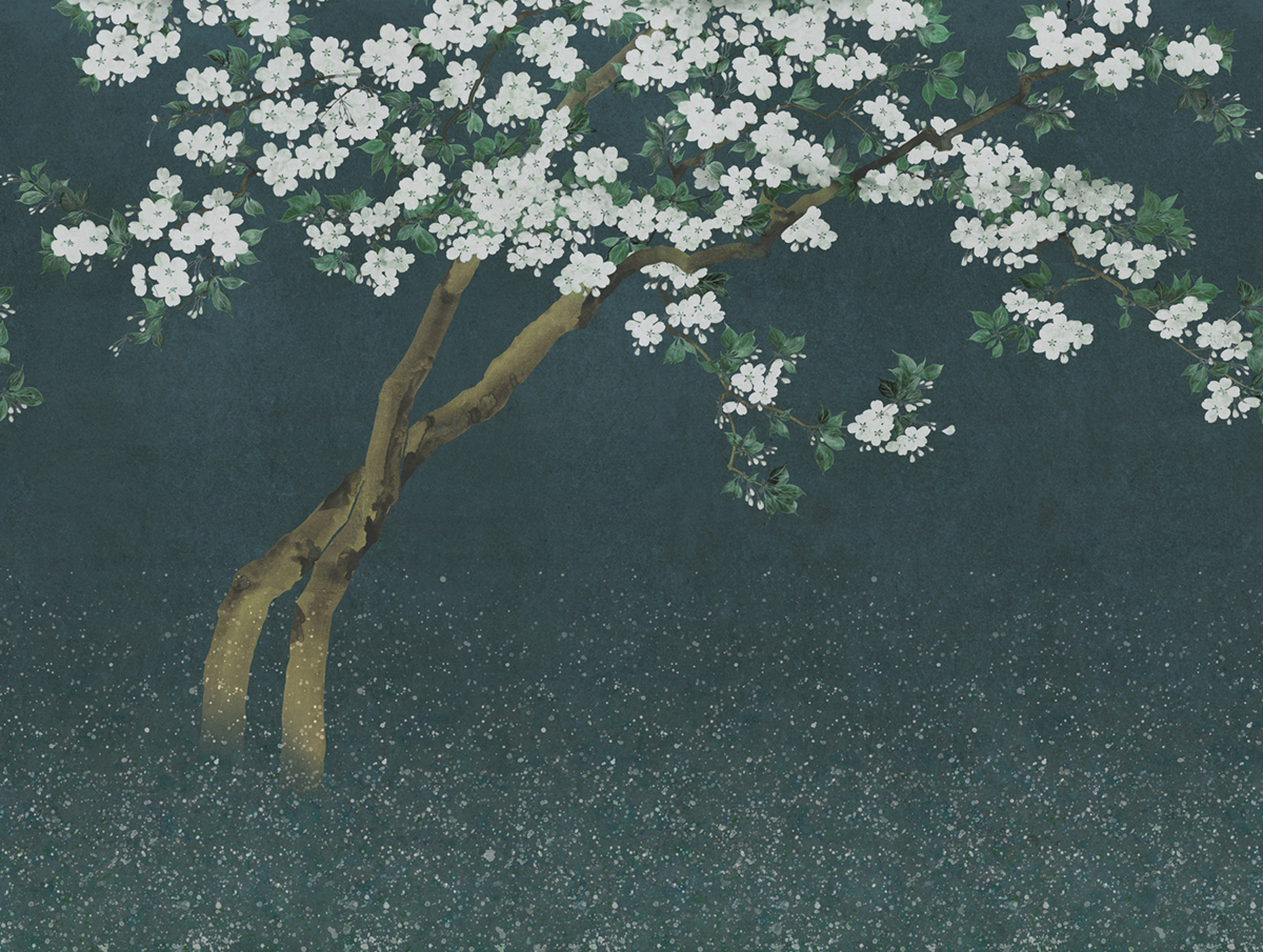 Papier peint panoramique Fleur de Cerisier Nana bleu foncé - Panorama 2 de Lutèce | Réf. LTC-PAN1543C