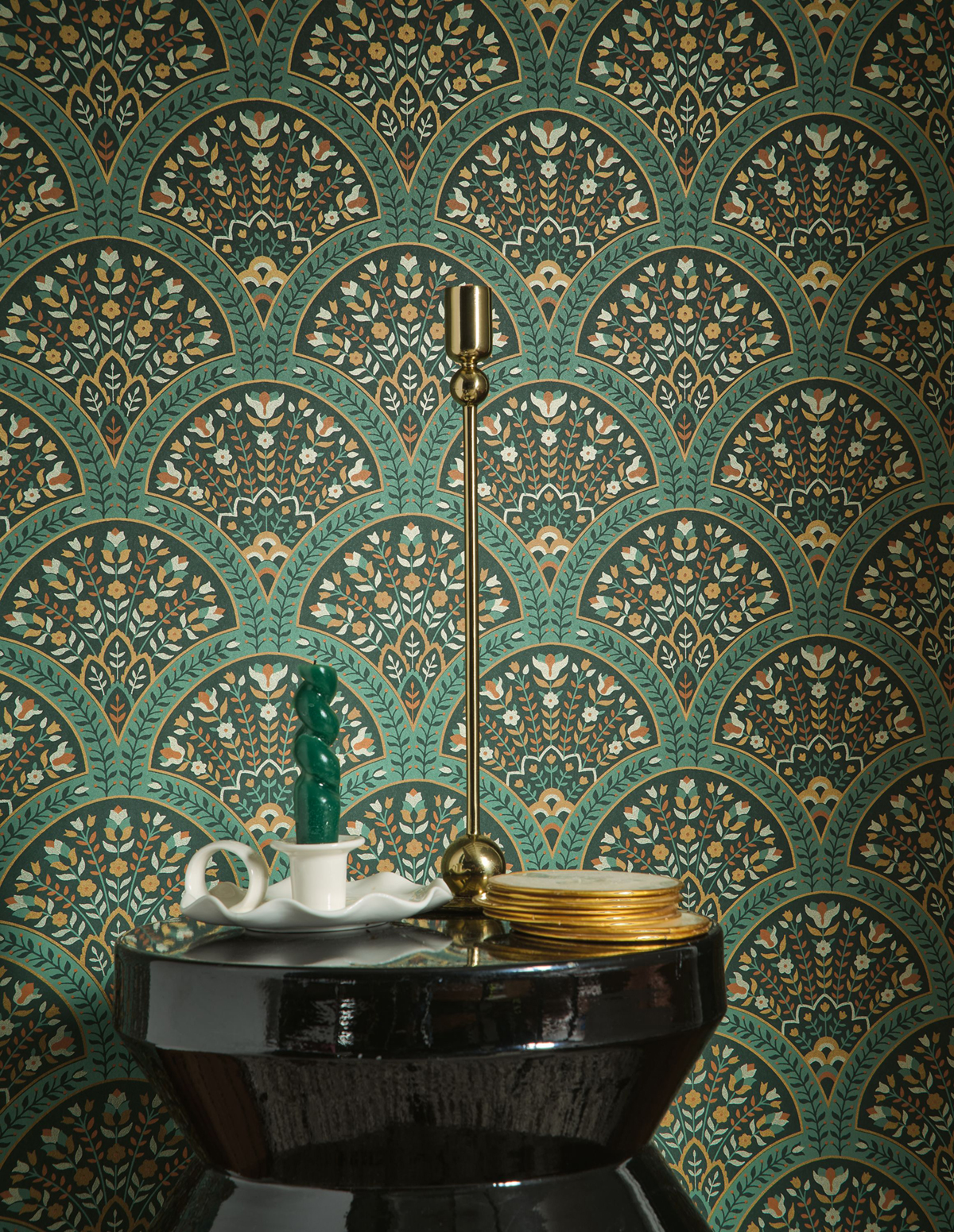 Papier peint Art Déco Wallace vert canopée irisé - Heritage de Casadéco | Réf. HETA201197433