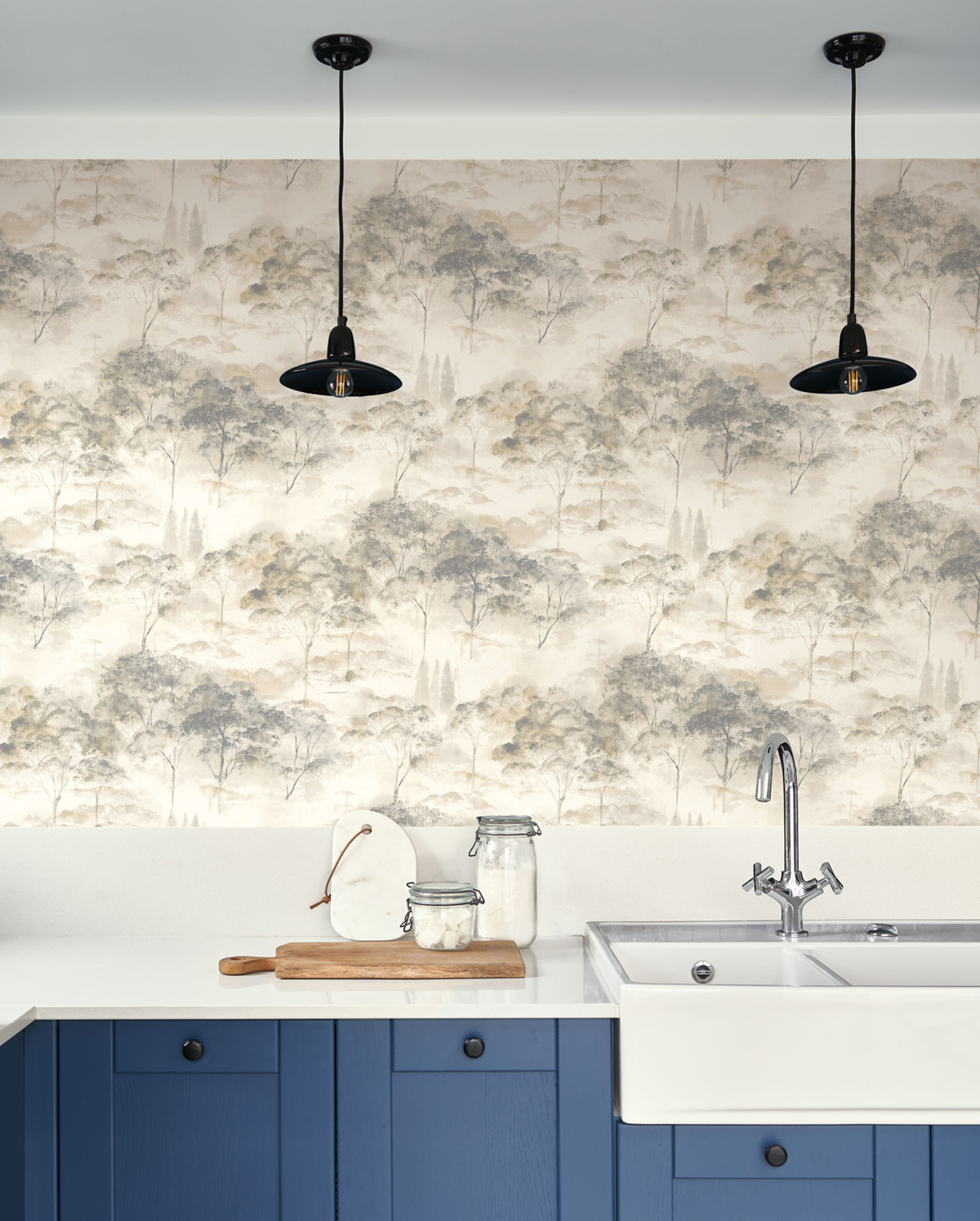 Papier peint Arbre Forêt Sila blanc gris ocre - Riverside 4 de Casadéco | Réf. RIVI89552387