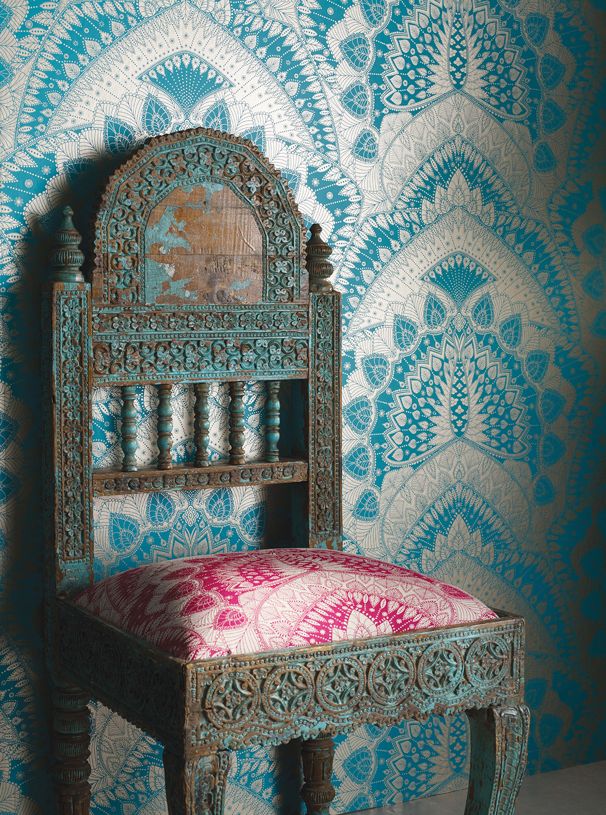 Papier peint Mandala Ethnique turquoise et doré - The Wallpaper Collection de Matthew Williamson | AMB Réf. OSB-W6952-02